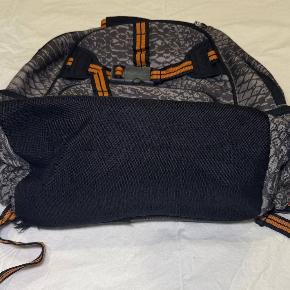 Pottery Barn Kids Grey & Orange SnakeSkin Pattern with John Embroidered Backpack